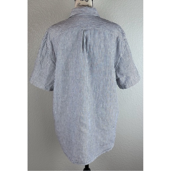 Alex Crane Men's Ola Linen Stripped Short-Sleeve Button-Down Shirt Blue/White XL - Picture 8 of 13
